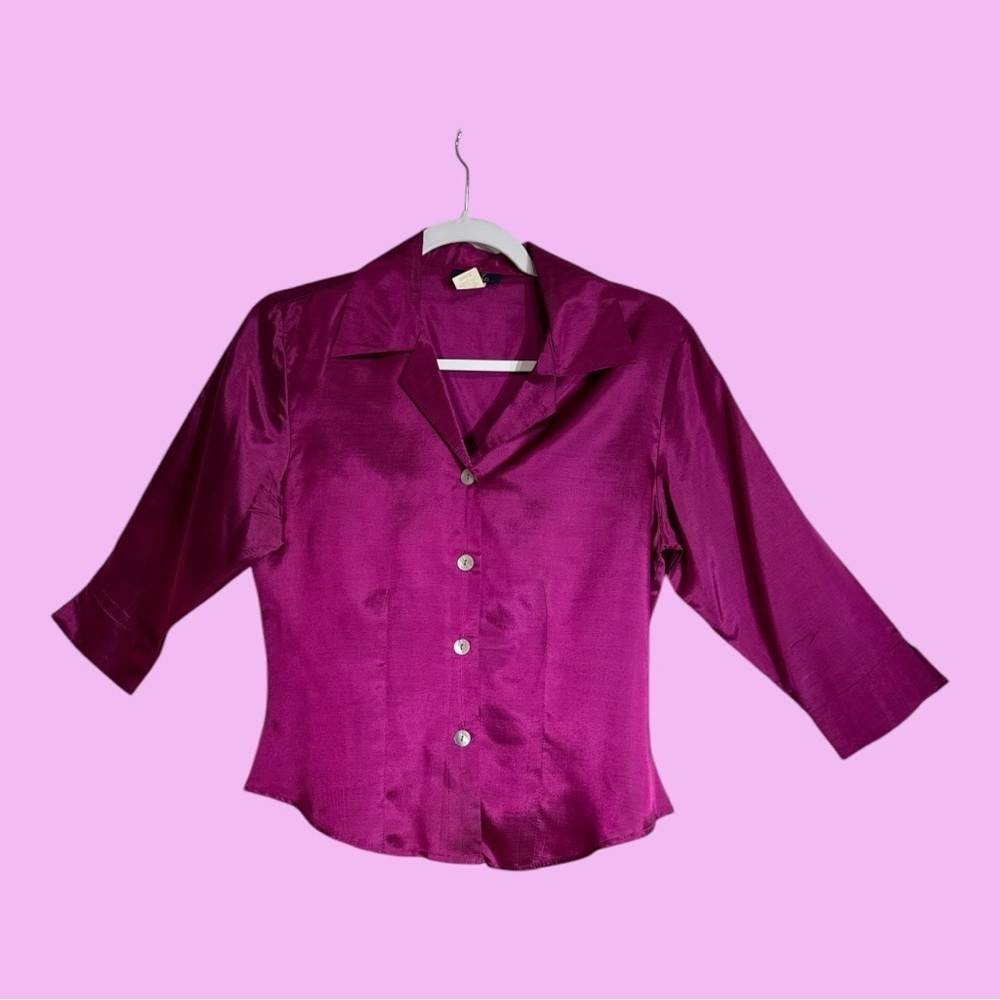 Career Blouse Magenta 3/4 Sleeve Button Up Size Small
